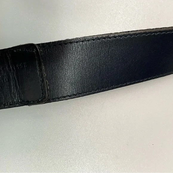 Gucci Navy Red Web Stripe Belt Black Leather Silver Buckle Unisex Size 90 - Picture 4 of 5
